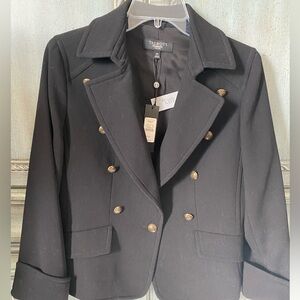 Talbots Black Double-Breasted Blazer with Gold Buttons and roll-back cuffs